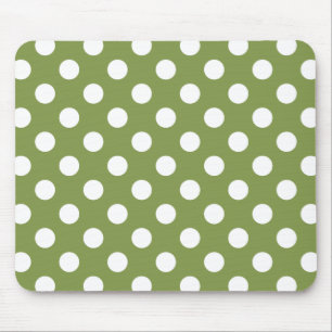 White polka dots på oliv grönt musmatta