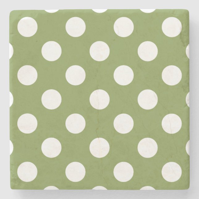 White polka dots på oliv grönt stenunderlägg (Framsidan)