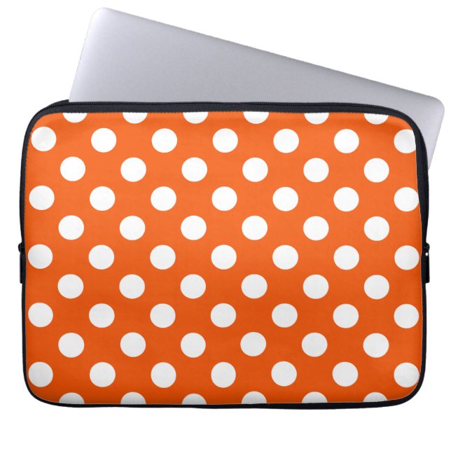 White polka dots på orange laptop fodral (Framsidan)