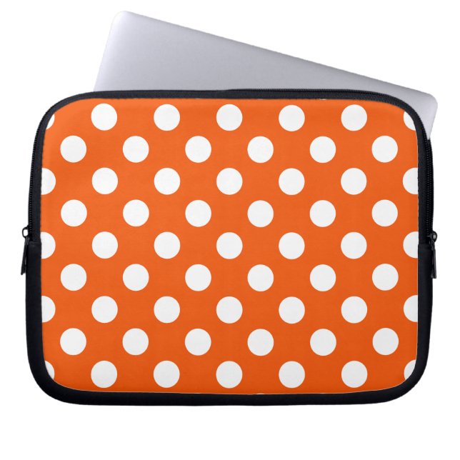 White polka dots på orange laptop fodral (Framsidan)
