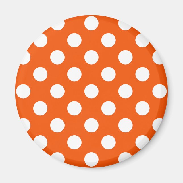 White polka dots på orange magnet (Framsidan)