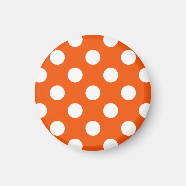 White polka dots på orange magnet (Framsidan)