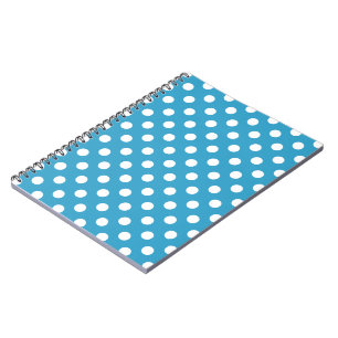 White Polka dots på Peacock Blue Background Anteckningsbok