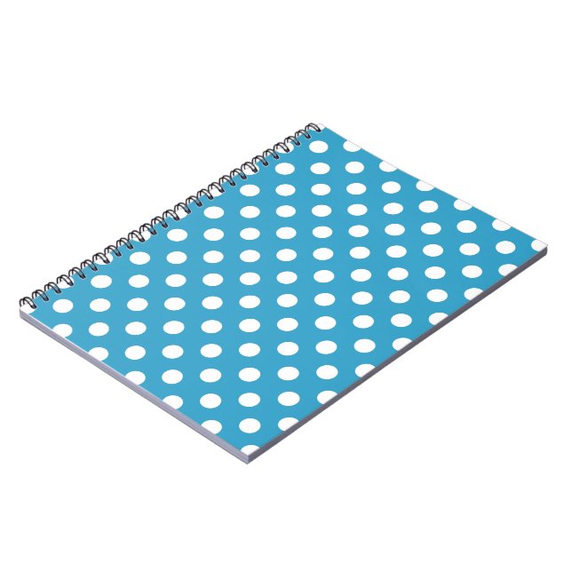 White Polka dots på Peacock Blue Background Anteckningsbok (Vänstra Sidan)