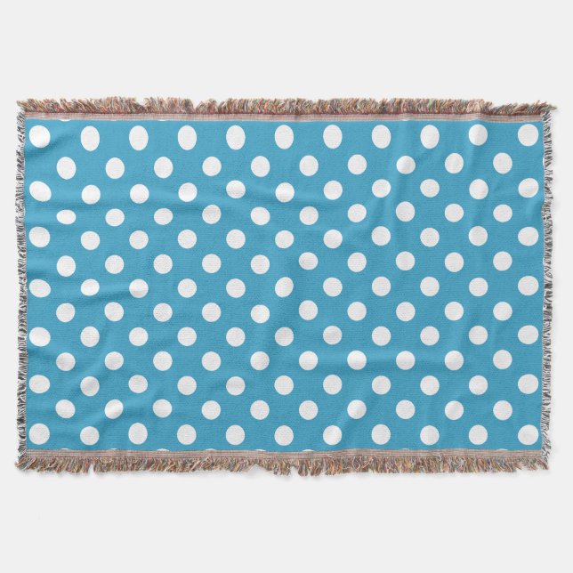 White Polka dots på Peacock Blue Background Filt (Framsidan)