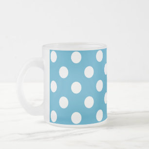White Polka dots på Peacock Blue Background Frostad Glasmugg