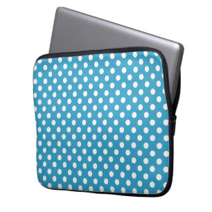White Polka dots på Peacock Blue Background Laptop Fodral