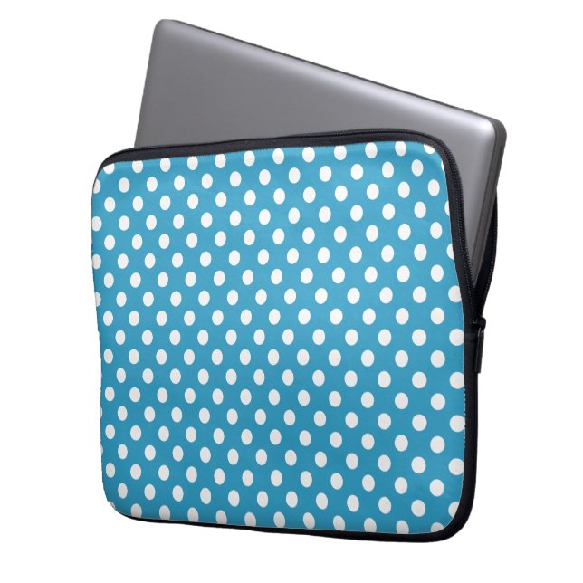 White Polka dots på Peacock Blue Background Laptop Fodral (Framsidan Vänster)