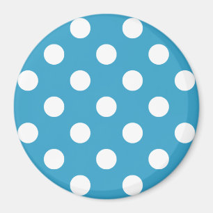White Polka dots på Peacock Blue Background Magnet