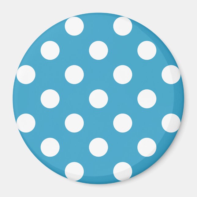 White Polka dots på Peacock Blue Background Magnet (Framsidan)