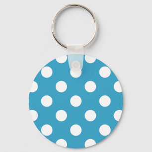 White Polka dots på Peacock Blue Background Nyckelring