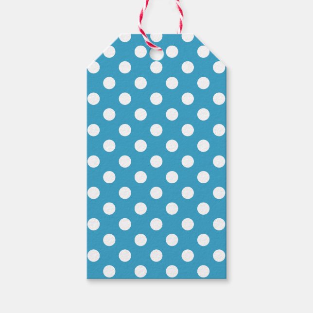 White Polka dots på Peacock Blue Background Presentetikett (Framsidan)