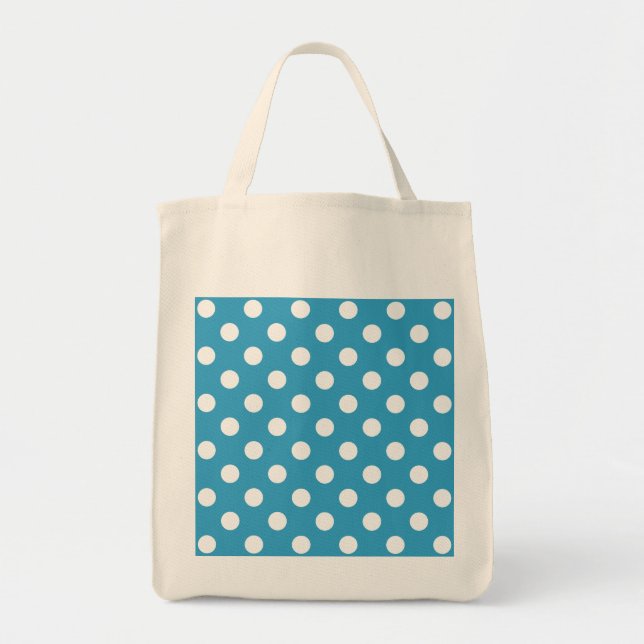 White Polka dots på Peacock Blue Background Tygkasse (Framsidan)