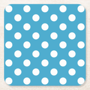 White Polka dots på Peacock Blue Background Underlägg Papper Kvadrat
