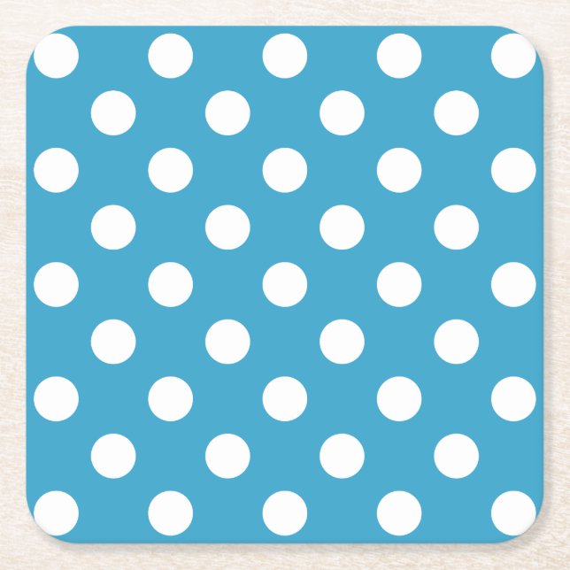 White Polka dots på Peacock Blue Background Underlägg Papper Kvadrat (Framsidan)