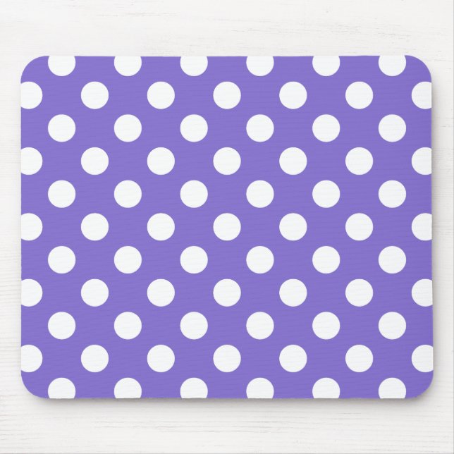 White polka dots på periwinkle musmatta (Framsidan)