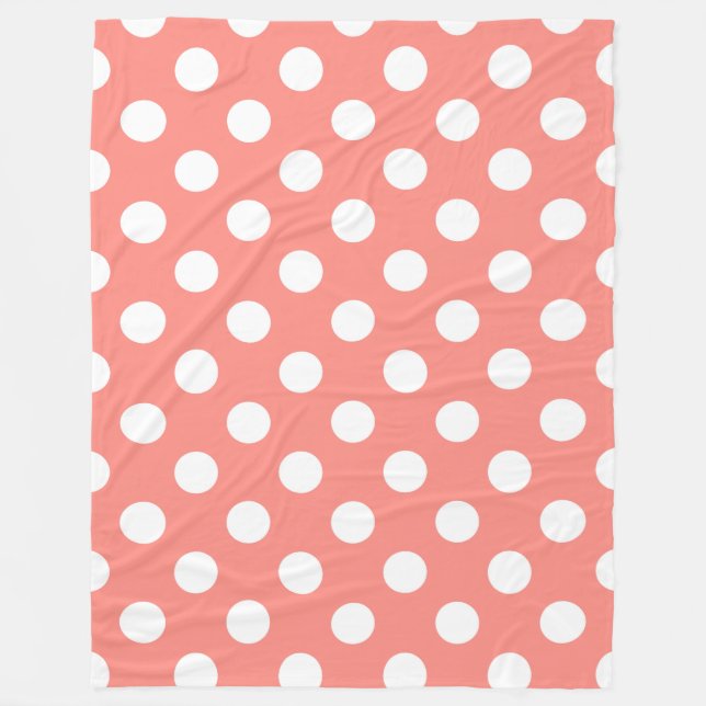 White polka dots på persikor fleecefilt (Framsidan)