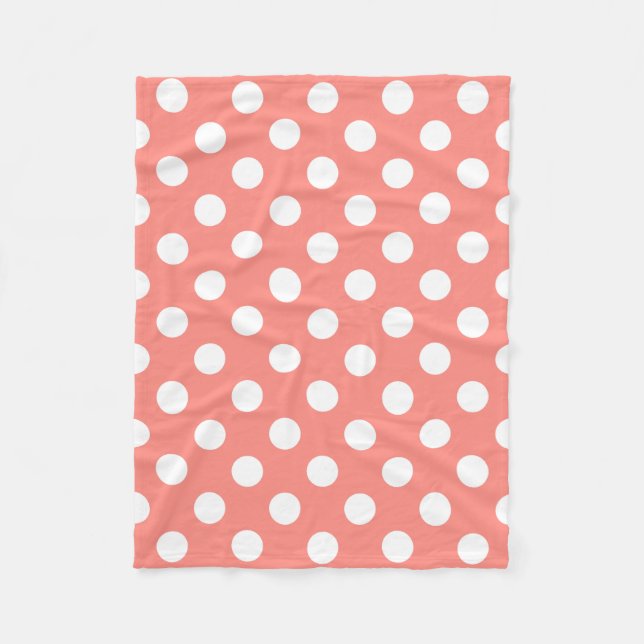 White polka dots på persikor fleecefilt (Framsidan)