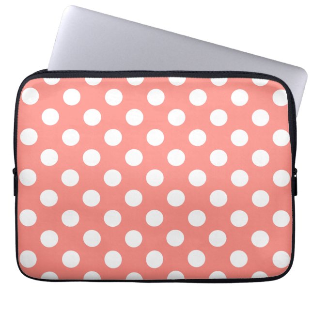 White polka dots på persikor laptop fodral (Framsidan)