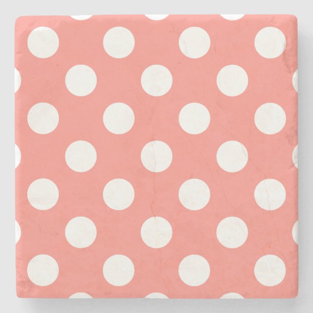 White polka dots på persikor stenunderlägg (Framsidan)