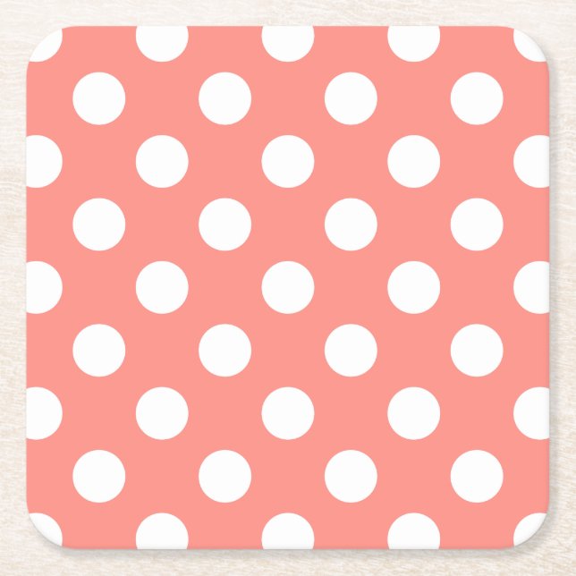White polka dots på persikor underlägg papper kvadrat (Framsidan)