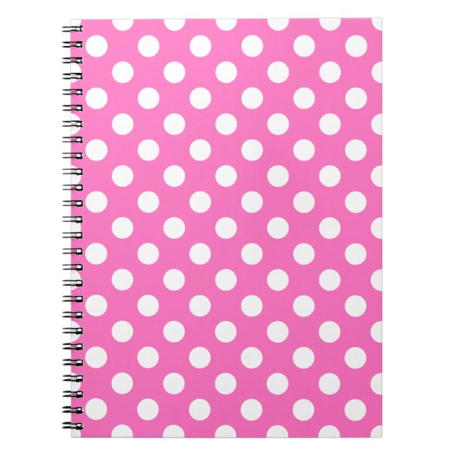 White polka dots på rosa anteckningsbok med spiral (Framsidan)