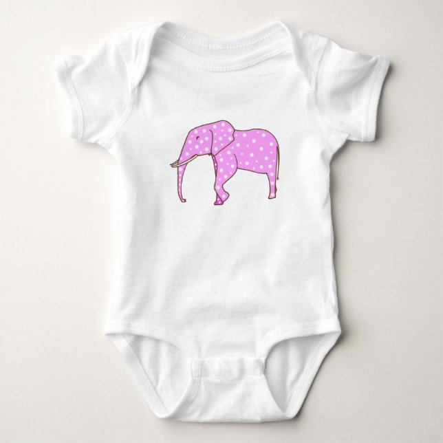 White Polka dots på Rosa Elephant Baby BodySuits T Shirt (Framsida)