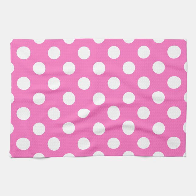 White polka dots på rosa kökshandduk (Horisontell)