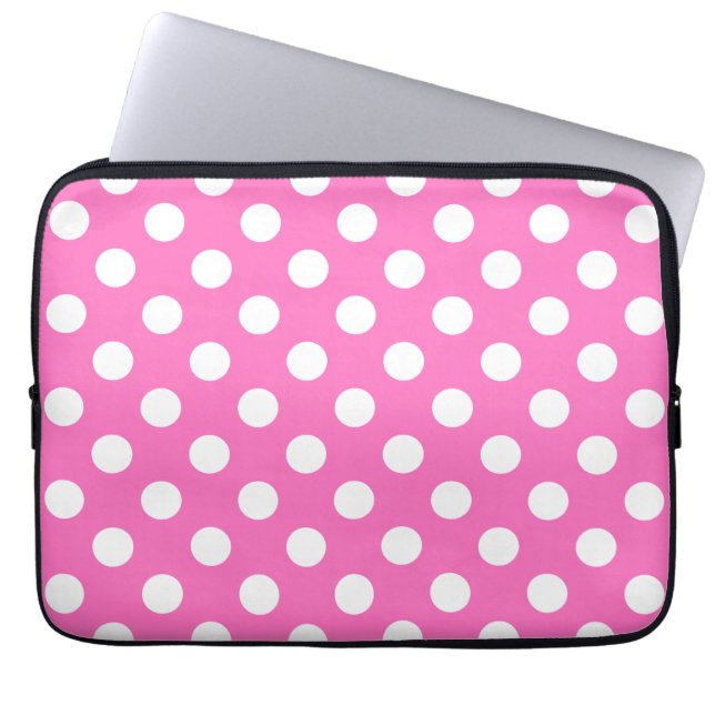 White polka dots på rosa laptop sleeve (Framsidan)