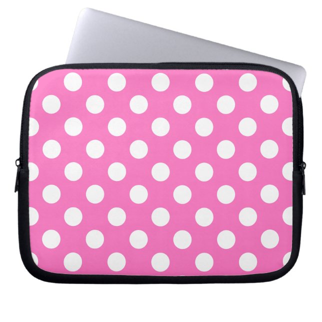 White polka dots på rosa laptop sleeve (Framsidan)