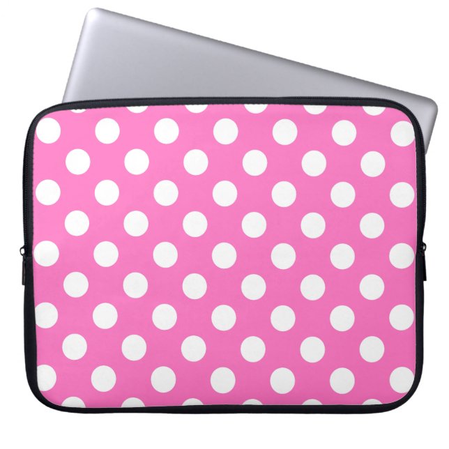 White polka dots på rosa laptop sleeve (Framsidan)