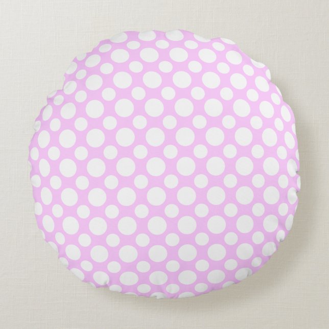White Polka dots på Rosa Round Pillow Rund Kudde (Framsidan)