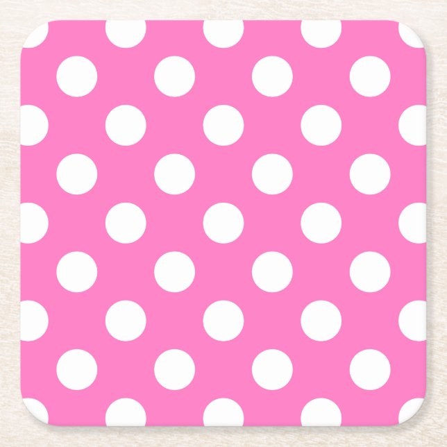 White polka dots på rosa underlägg papper kvadrat (Framsidan)