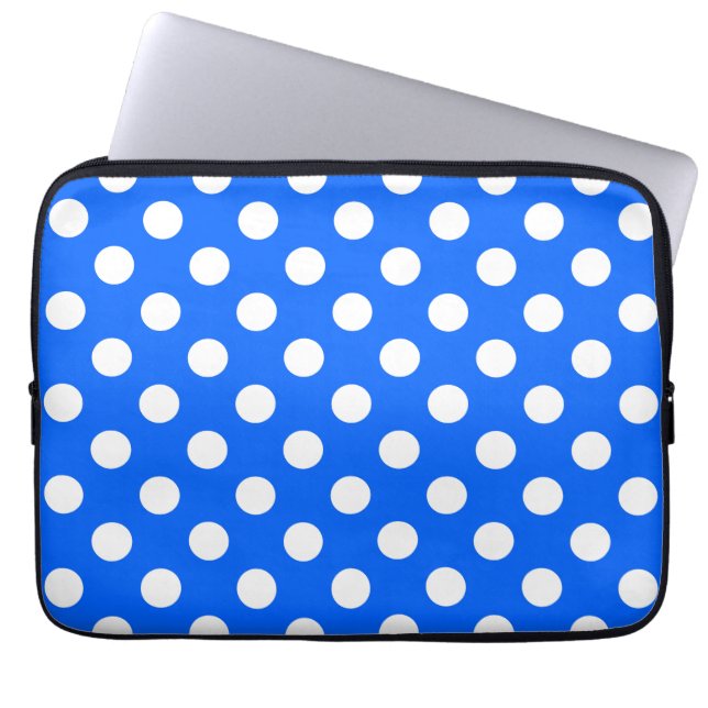 White polka dots på royal blue laptop fodral (Framsidan)