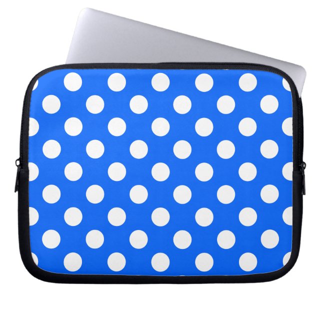 White polka dots på royal blue laptop sleeve (Framsidan)