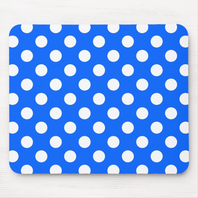 White polka dots på royal blue musmatta (Framsidan)