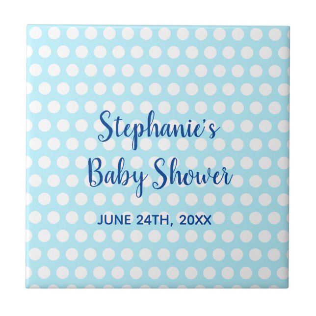 White Polka dots Teal Blue Girl Baby Shower Kakelplatta (Framsidan)