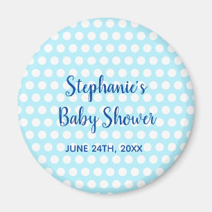 White Polka dots Teal Blue Girl Baby Shower Magnet