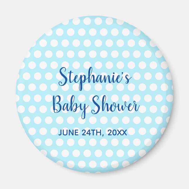 White Polka dots Teal Blue Girl Baby Shower Magnet (Framsidan)