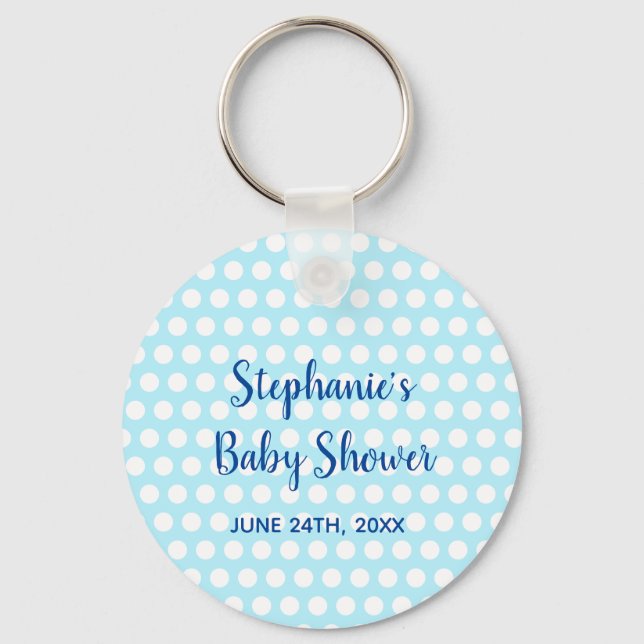 White Polka dots Teal Blue Girl Baby Shower Nyckelring (Framsida)