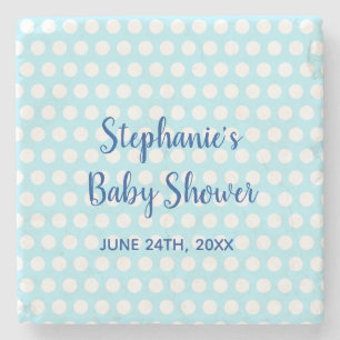 White Polka dots Teal Blue Girl Baby Shower Stenunderlägg