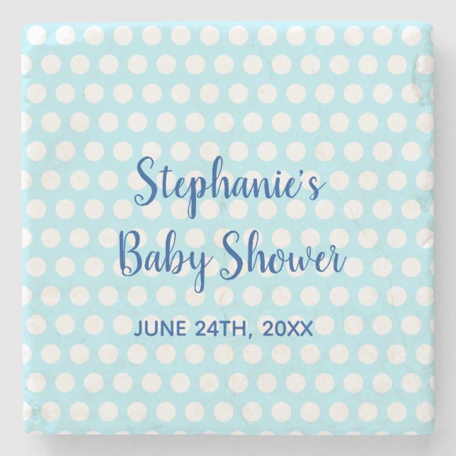 White Polka dots Teal Blue Girl Baby Shower Stenunderlägg (Framsidan)