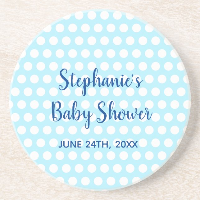 White Polka dots Teal Blue Girl Baby Shower Underlägg (Framsidan)