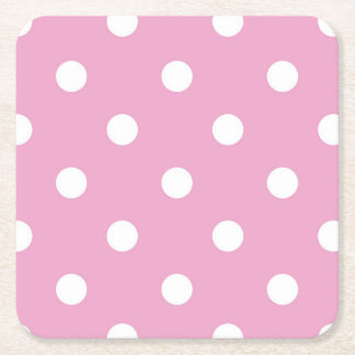 White Polka on Pink Underlägg Papper Kvadrat