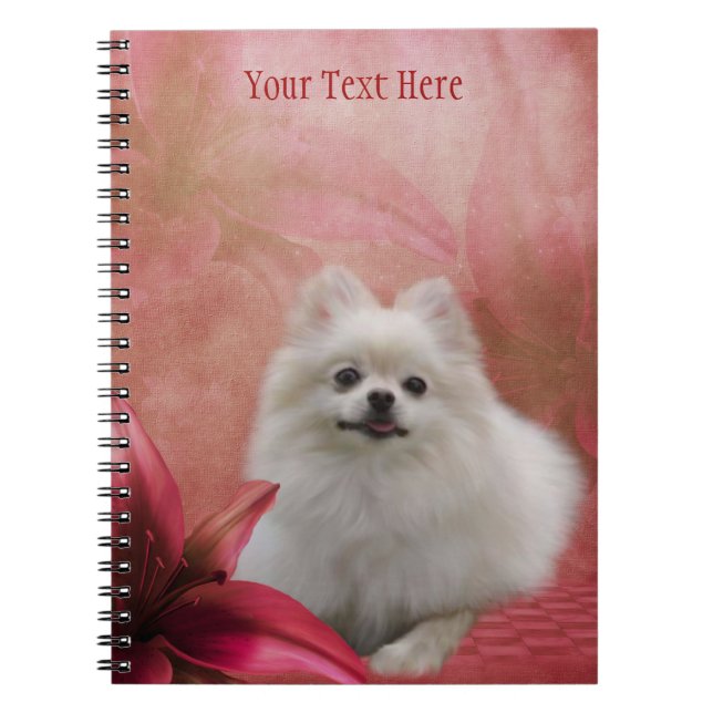 White Pommern Fantasy Hund Art-anteckningsbok Anteckningsbok Med Spiral (Framsidan)