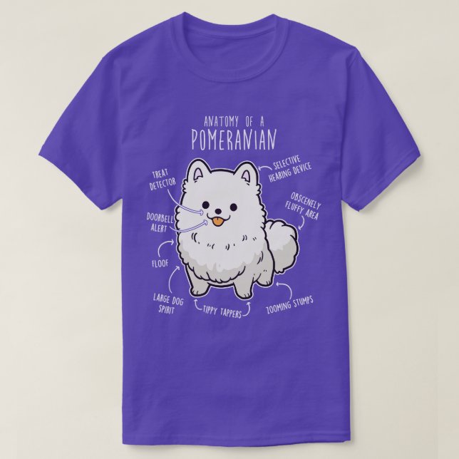 White Pommern Hund Anatomy T Shirt (Design framsida)