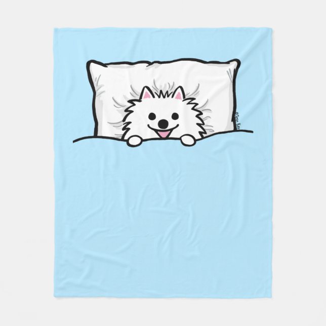White Pommern Hund Tuckin in Bed Cute Fleecefilt (Framsidan)