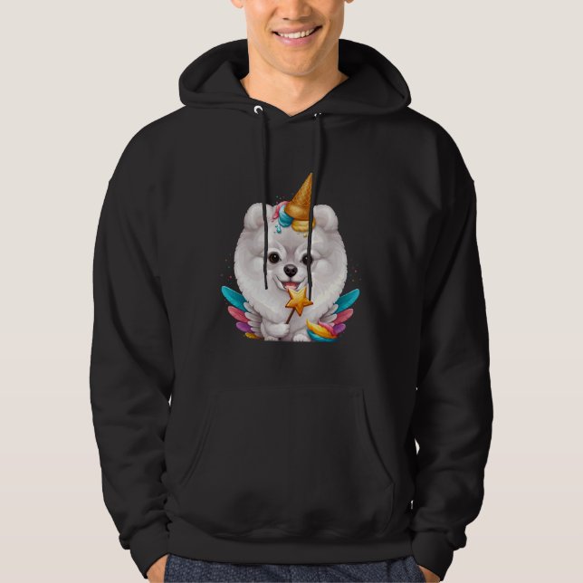 White Pommern Ice Cream Unicorn Hoodie (Framsida)