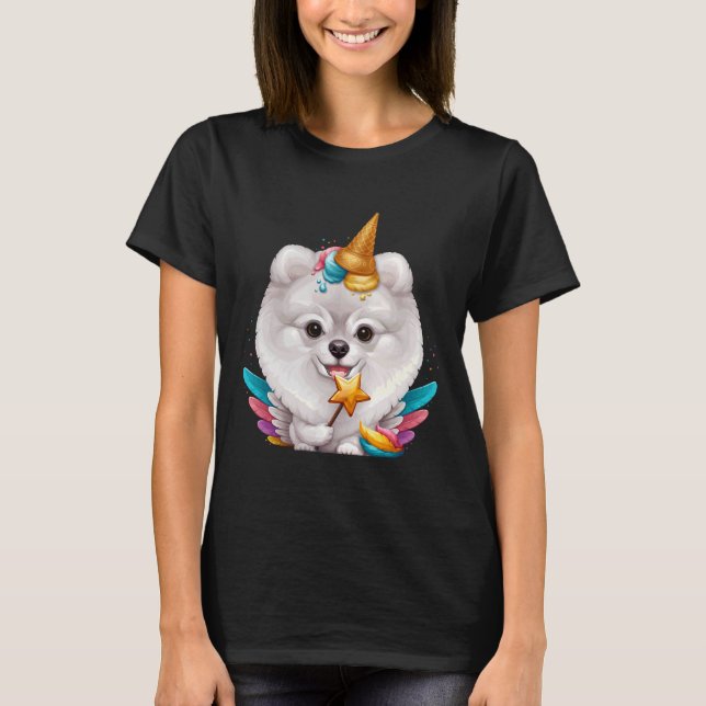 White Pommern Ice Cream Unicorn T Shirt (Framsida)
