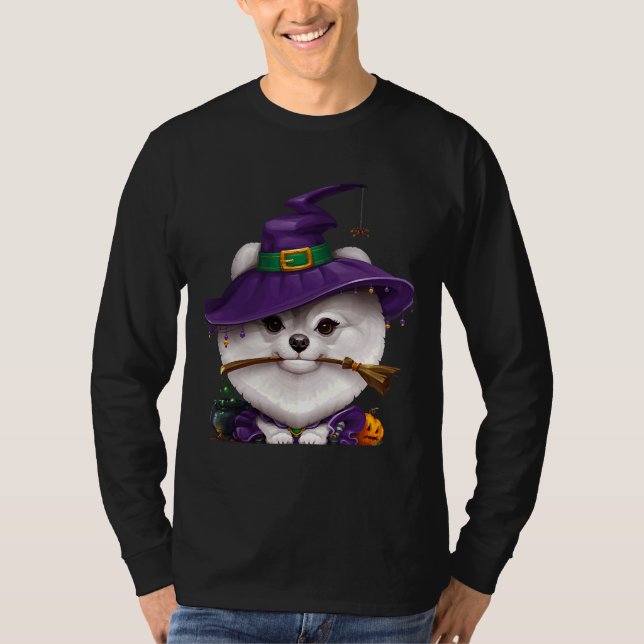 White Pommern Witch Halloween T Shirt (Framsida)
